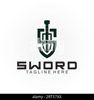 Schwert- und Schild-Logo mit Buchstabe S Stock Vektor