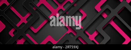 Pink-schwarzes Vektor-Bannerdesign mit Papercut-Geometrie. Abstrakter technischer Hintergrund mit 3D-Papierstreifen. Vector Corporate Illustrationsvorlage Stock Vektor