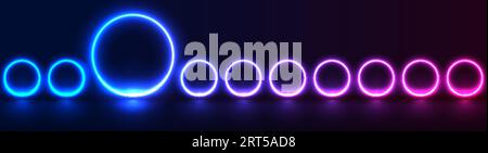 Abstraktes Science-fiction-Banner mit blau und ultraviolett leuchtenden Neonkreisen. Futuristischer Hintergrund der Technologie. Geometrische Vektorkonstruktion Stock Vektor