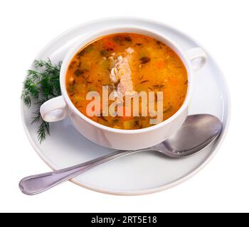 Rassolnik: Traditionelle russische Suppe mit eingelegten Gurken Stockfoto