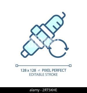 2D anpassbares, dünnes, lineares blaues Zündkerzensymbol für Autos Stock Vektor