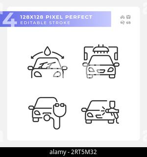 Pixelperfekter Satz von linearen Symbolen für Fahrzeugreparatur und Service in Schwarz Stock Vektor