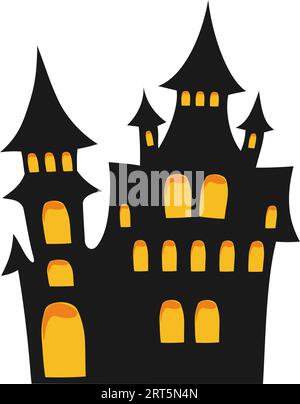 Schwarzes halloween-Horrorhaus. Deko für Halloween-Feierlichkeiten. Isolierte Grafikvorlage. Vektorillustration. Stock Vektor