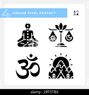 Pixel Perfect Glyph Style Meditation Icons Set Stock Vektor