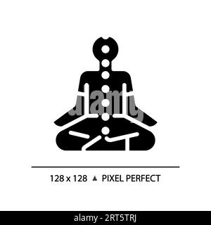 Pixelperfektes, meditierendes schwarzes Symbol im Glyphenstil Stock Vektor