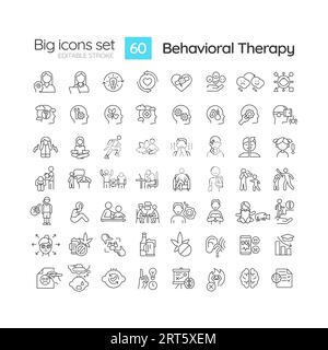 Anpassbares schwarzes großes Symbolset für Verhaltenstherapie Stock Vektor