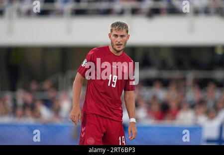 10. September 2023: Jonas Wind (Dänemark) schaut während eines Qualifikationsspiels der Gruppe H zur EURO 2024, Finnland gegen Dänemark, im Olympiastadion Helsinki, Finnland, an. Kim Price/CSM Stockfoto