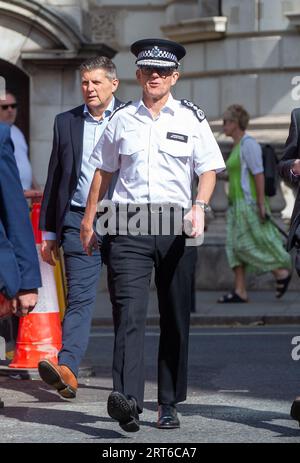 London, Großbritannien. September 2023. London, Vereinigtes Königreich. September 2023. Mark Rowley, Kommissar für Polizei der Metropole, wird in Westminster gesehen, bevor er eine Rede über die Bekämpfung von Kriminalität in Policy Exchange hält. Quelle: Tayfun Salci/Alamy Live News Stockfoto