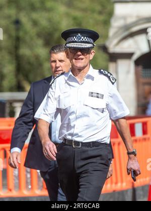 London, Großbritannien. September 2023. London, Vereinigtes Königreich. September 2023. Mark Rowley, Kommissar für Polizei der Metropole, wird in Westminster gesehen, bevor er eine Rede über die Bekämpfung von Kriminalität in Policy Exchange hält. Quelle: Tayfun Salci/Alamy Live News Stockfoto