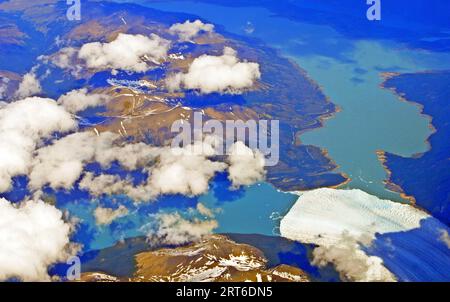 Luftaufnahme des Perito-Gletschers und des Argentinischen Sees, El Calafate, Argentinien Stockfoto