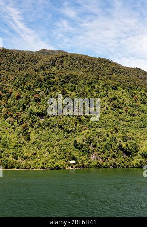 Landschaft chilenischer Fjorde im Aysen-Fjord in der Nähe von Puerto Chacabuco, Patagonien, Chile, Südamerika Stockfoto