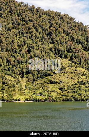 Landschaft chilenischer Fjorde im Aysen-Fjord in der Nähe von Puerto Chacabuco, Patagonien, Chile, Südamerika Stockfoto