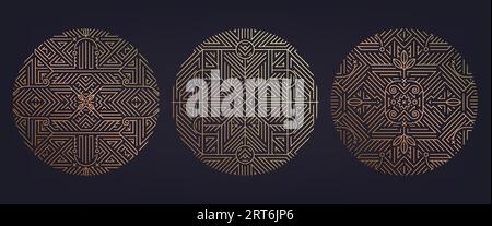 Vektor-Set aus linearen Kreisen im Art déco-Stil, runden Rändern, Rahmen, dekorativen Designvorlagen. Klassischer Retro-Stil mit Logos der 1920er Jahre. Zur Verpackung verwenden, adve Stock Vektor
