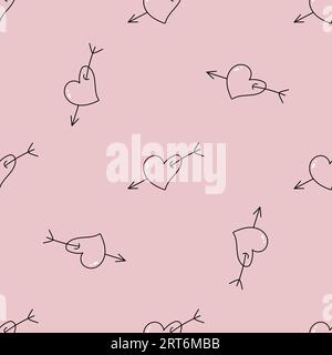 Vector niedlich Hand gezeichnetes nahtloses Muster mit rosa Herzen und Pfeilen Stock Vektor