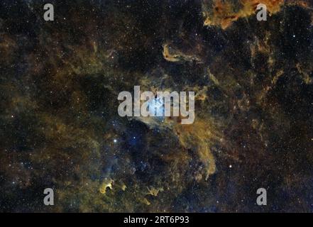 Tauchen Sie ein in die bezaubernde Schönheit des Irisnebels, ein kosmisches Meisterwerk im Sternbild Cepheus. Stockfoto