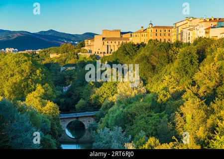 Pamplona Landschaft mit Arga River, Navarra, Spanien Stockfoto