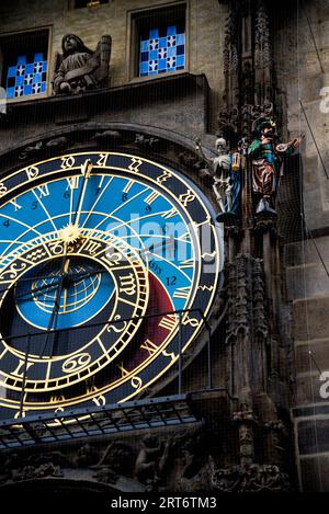 Mittelalterliche Prager astronomische Uhr oder Prajue Orloj, altes Rathaus, Altstädter Ring, Prag, Tschechische Republik. Stockfoto