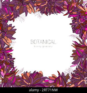 Vektor Hand gezeichnet Herbstblumenrand von Astern, Gänseblümchen, grünen Blättern, botanischem Kranz Stock Vektor