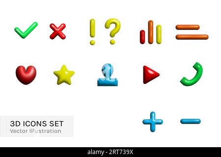 3D-Symbole für Unternehmen, soziale Medien, Mobilgeräte und Internet. Stock Vektor