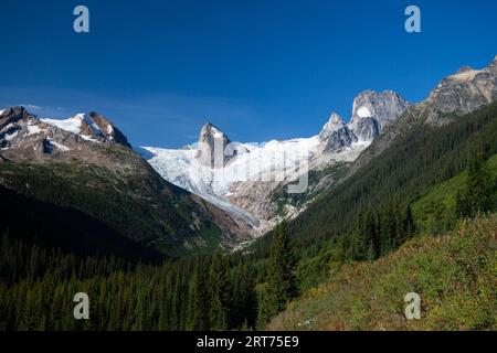 Gletscher und Türme im Bugaboo Park in British Columbia, Kanada Stockfoto