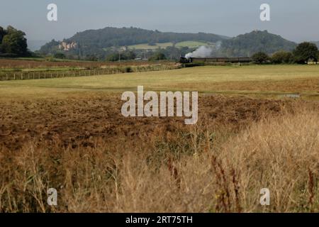 Auf der West Somerset Railway zwischen Minehead und Dunster. Exmoor-Nationalpark. Stockfoto