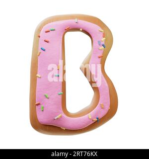 3D-Darstellung des Konzepts der Rose glazed Donut Font. Bäckerei süßes Alphabet. Köstlicher Buchstabe. 3D-Rendering isoliert auf weißem Hintergrund. Stockfoto