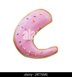 3D-Darstellung des Konzepts der Rose glazed Donut Font. Bäckerei süßes Alphabet. Köstlicher Buchstabe. 3D-Rendering isoliert auf weißem Hintergrund. Stockfoto