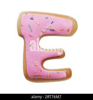 3D-Darstellung des Konzepts der Rose glazed Donut Font. Bäckerei süßes Alphabet. Köstlicher Buchstabe. 3D-Rendering isoliert auf weißem Hintergrund. Stockfoto