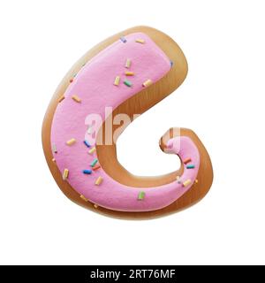 3D-Darstellung des Konzepts der Rose glazed Donut Font. Bäckerei süßes Alphabet. Köstlicher Buchstabe. 3D-Rendering isoliert auf weißem Hintergrund. Stockfoto