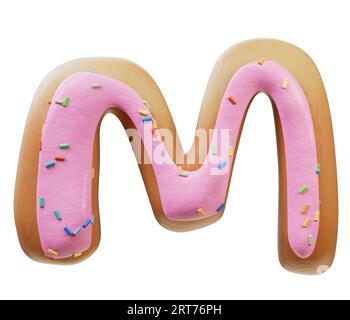 3D-Darstellung des Konzepts der Rose glazed Donut Font. Bäckerei süßes Alphabet. Köstlicher Buchstabe. 3D-Rendering isoliert auf weißem Hintergrund. Stockfoto