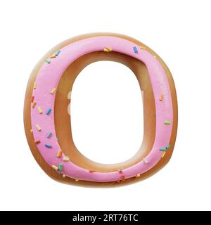 3D-Darstellung des Konzepts der Rose glazed Donut Font. Bäckerei süßes Alphabet. Köstlicher Buchstabe. 3D-Rendering isoliert auf weißem Hintergrund. Stockfoto