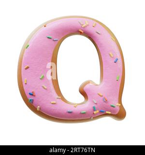 3D-Darstellung des Konzepts der Rose glazed Donut Font. Bäckerei süßes Alphabet. Köstlicher Buchstabe. 3D-Rendering isoliert auf weißem Hintergrund. Stockfoto