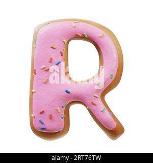 3D-Darstellung des Konzepts der Rose glazed Donut Font. Bäckerei süßes Alphabet. Köstlicher Buchstabe. 3D-Rendering isoliert auf weißem Hintergrund. Stockfoto