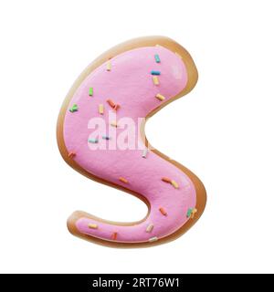 3D-Darstellung des Konzepts der Rose glazed Donut Font. Bäckerei süßes Alphabet. Köstlicher Buchstabe. 3D-Rendering isoliert auf weißem Hintergrund. Stockfoto