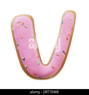 3D-Darstellung des Konzepts der Rose glazed Donut Font. Bäckerei süßes Alphabet. Köstlicher Buchstabe. 3D-Rendering isoliert auf weißem Hintergrund. Stockfoto