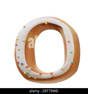 3D-Darstellung des Konzepts der weißen Donut-Schriftart. Bäckerei süßes Alphabet. Köstlicher Buchstabe. 3D-Rendering isoliert auf weißem Hintergrund. Stockfoto