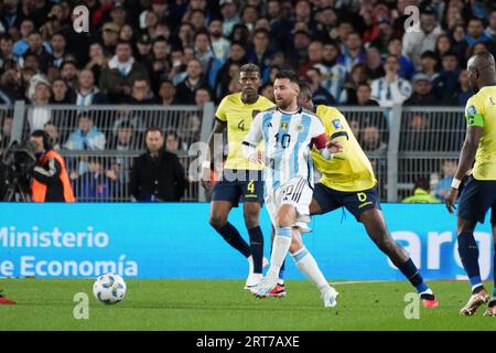 Stadt Buenos Aires, Argentinien. September 2023. Stadt Buenos Aires, Argentinien, 7. September 2023 Lionel Messi (#10 Argentina) in Aktion während des südamerikanischen Qualifikationsspiels zwischen Argentinien und Ecuador für die Weltmeisterschaft 2026 USA, Mexiko Kanada, bei den südamerikanischen Qualifikationsspielen für die Weltmeisterschaft 2026 in Buenos Aires, Argentinien, September 2023. Endstand Argentinien 1:0 Ecuador. Das nächste Spiel Argentinien trifft am 12. September im Hernando Siles Stadion in La Paz (Bolivien) gegen Bolivien (JULIETA FERRARIO/SPP) Credit: SPP Sport Press Photo. Alamy Live News Stockfoto