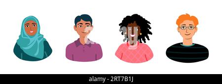 Vier junge Menschen haben unterschiedliche Studenten oder Kollegen Stock Vektor