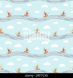 Nahtloses Vektormuster. Boote auf den Wellen. Stock Vektor