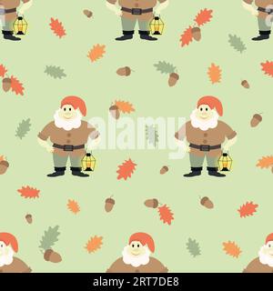 Nahtloses Vektor-Herbstmuster mit Blättern und Eicheln Stock Vektor