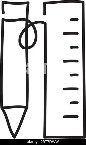 Vektorstift und Lineal. Schreibwaren. Schulhintergrundvektorillustration auf weißem Hintergrund. Stock Vektor