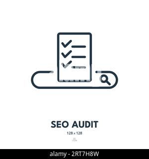 SEO-Audit-Symbol. Suchmaschinenoptimierung, Bericht, Analyse. Bearbeitbare Kontur. Symbol „Einfacher Vektor“ Stock Vektor