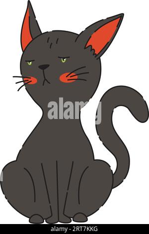 Langweilige, unverschämte schwarze Katze mit grünen Augen, Haustier, Hexenhelfer Stock Vektor