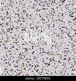 Nahtloses Vektormuster, goldfarbene und schwarze Terrazzo-Flecken auf Grau, ideal für Textilien, Sammelalbum. Vektorillustration Stock Vektor