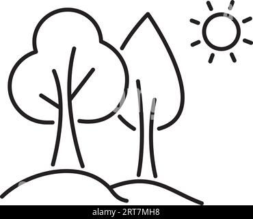 Vektorbaum und Sonne. Glückliche Welt. Moderne ökologische Stadtvektorillustration auf weißem Hintergrund. Stock Vektor