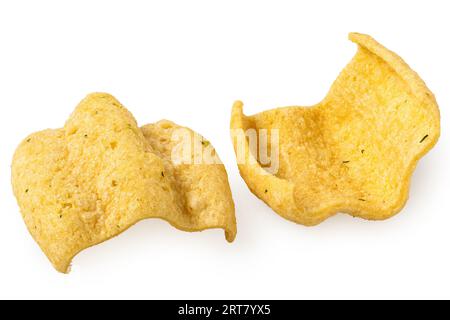 Zwei Linsenchips isoliert auf weiß. Stockfoto