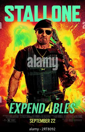 ERSCHEINUNGSDATUM: 22. September 2023. TITEL: Die Expendables 4 alias Expend4bles. STUDIO: Millennium Films. REGIE: Scott Waugh. HANDLUNG: Bewaffnet mit jeder Waffe, die sie in die Hände bekommen können, sind die Expendables die letzte Verteidigungslinie der Welt und das Team, das gerufen wird, wenn alle anderen Optionen vom Tisch sind. SYLVESTER STALLONE als Barney-Poster (Credit Image: © Millennium Films/Entertainment Pictures/ZUMAPRESS.com) NUR REDAKTIONELLE VERWENDUNG! Nicht für kommerzielle ZWECKE! Stockfoto