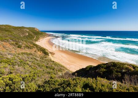 Die Aussicht vom Castle Cove Lookout entlang Great Ocean Road in der Nähe von Apollo Bay in Victoria, Australien Stockfoto