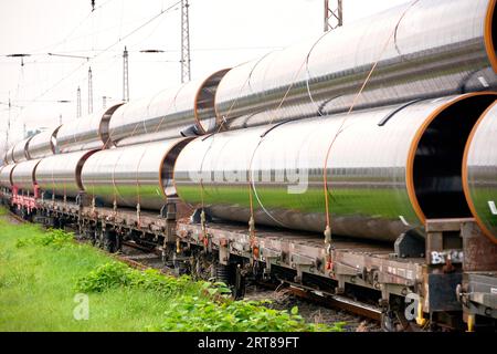 Neue Gasleitungen, die für EUGAL zum Bestimmungsort transportiert werden Stockfoto