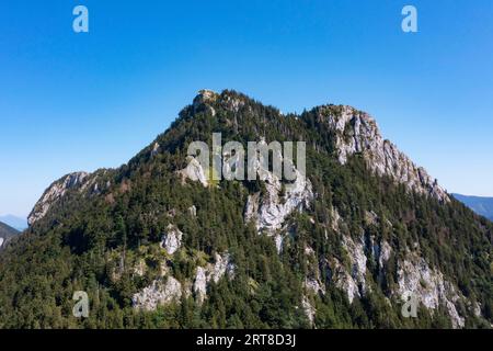 Drohnenaufnahme, Panoramaaufnahme, Schober mit Frauenstein, Region Fuschlsee, Salzkammergut, Provinz Salzburg, Österreich Stockfoto